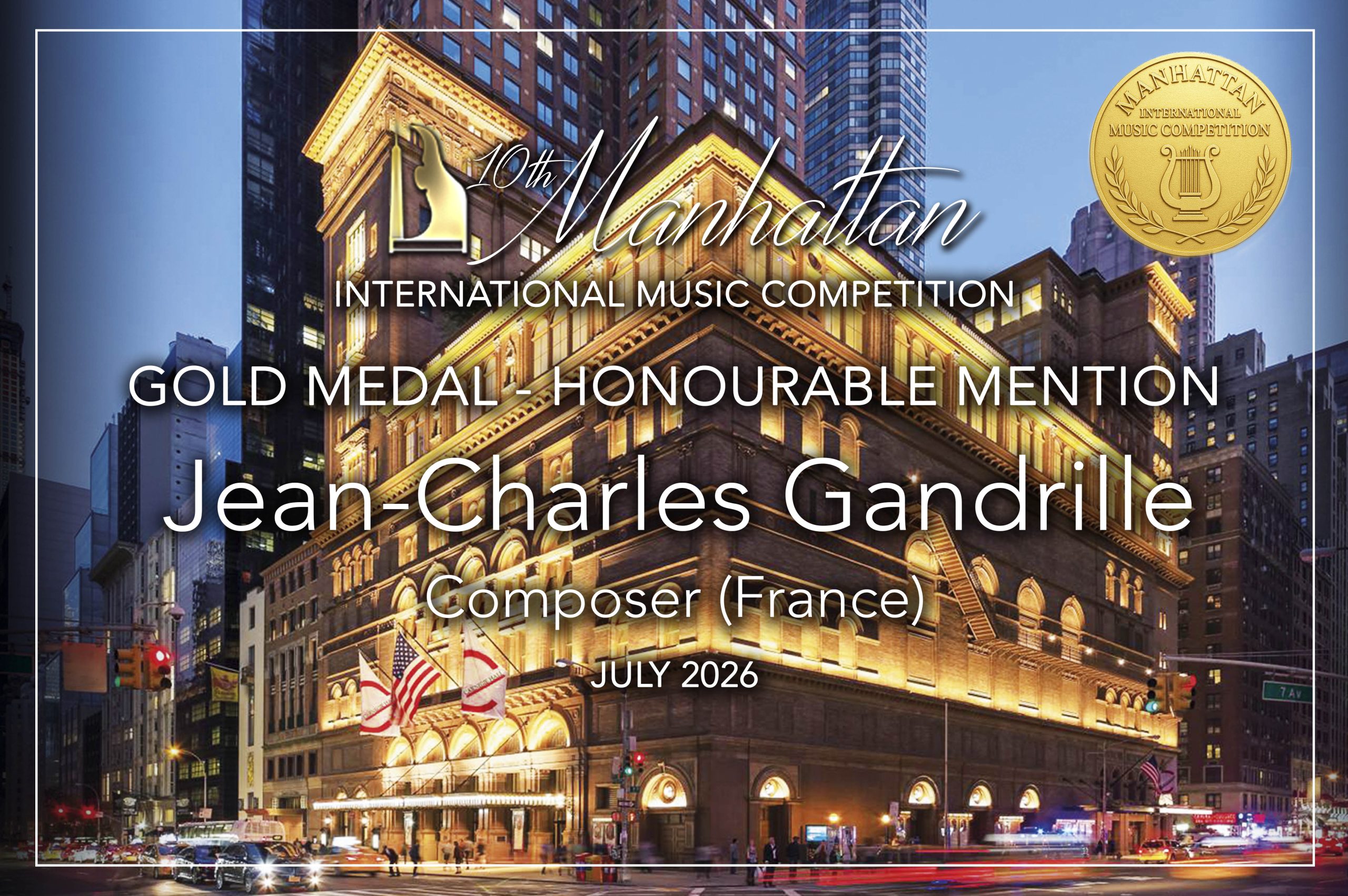 Médaille d&rsquo;or au 10ème Concours International de Composition de Manhattan